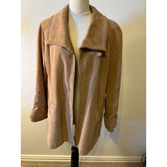 Women's‎ Jordache  100% Leather Long Sleeved Tan Lined Coat - Picture 1 of 11